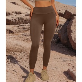 YOAKUKA Leggings with Pockets for Women Charm Tummy Control High Waist Leggings Compression Workout Gym Yoga Pants Coffee