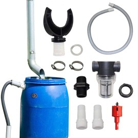 Longzhuo Rain Collector Water Butt Connection Set, PVC Downpipe Rainwater Collector with 100 cm Flex Hose and 25 mm Hole Opener and Filter, Water Butt Connection Set for Roofs up to 80 m²