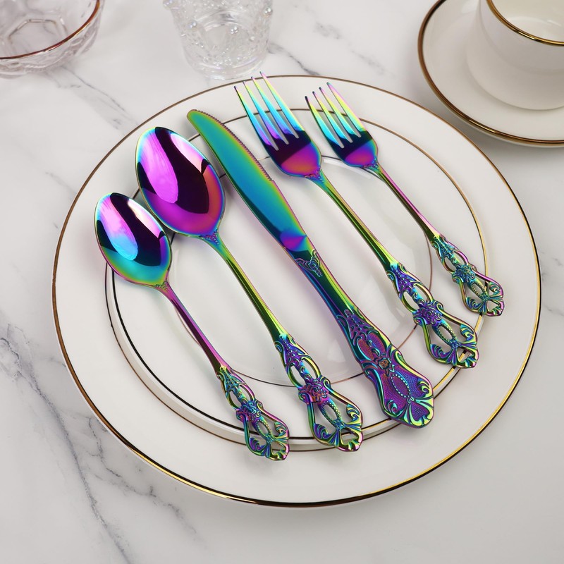 Runfly Gorgeous Retro Royal Rainbow Stainless Steel 20 Pieces Flatware