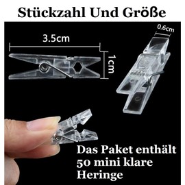 TONAUP Pack of 50 Spring Hanging Clips Transparent Clothes Pegs Transparent Plastic Clamps Mini Clips Mini Clips Small Hanging Spring Clips for Photos Fairy Lights Hanging