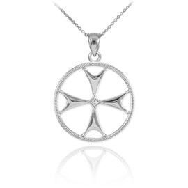 Sideways Crosses Religious Jewelry 925 Sterling Silver Open Design CZ-Accented Maltese Cross Pendant Necklace, 16"