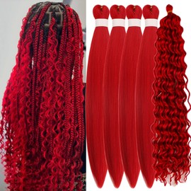 Red Boho Hair for Braiding Pre stretched Braiding Hair Synthetic Curly Hair for Braiding