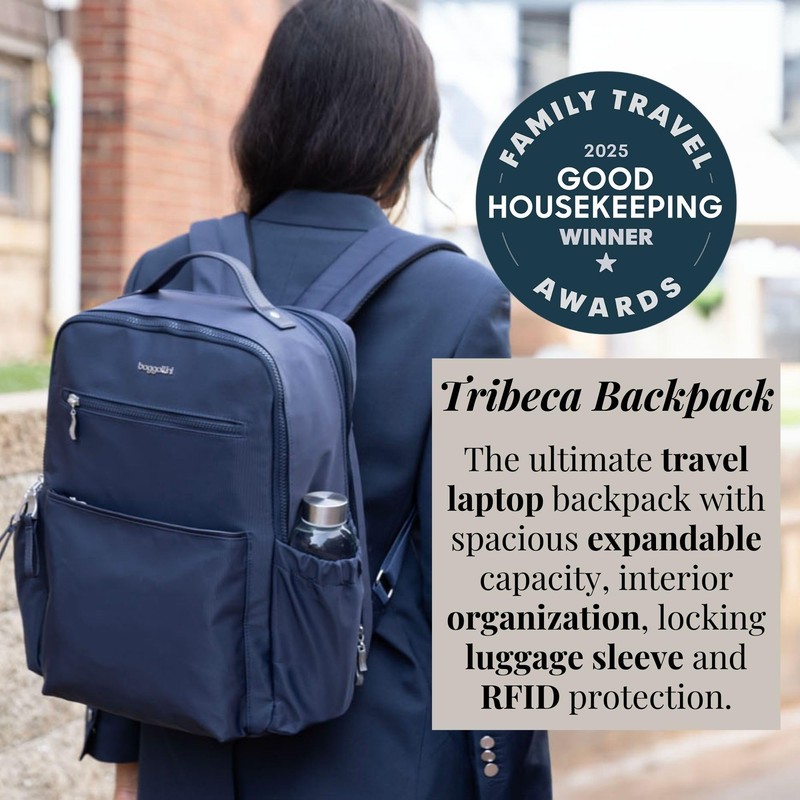 Baggallini Tribeca Expandable Laptop Backpack - 15"x11" Lightweight Work Travel