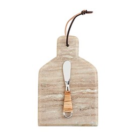 Mud Pie Square Beige Marble Board, Board Approx 8 1/2" X 6 1/4" | Spreader 5 1/2"