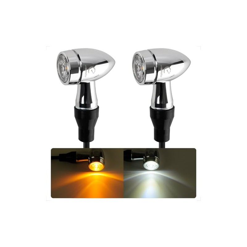 evermotor CNC Chrome Mini Motorcycle LED Indicator, 12 V, Pack