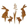 Set of 5 Decorative Garden Stakes, Rabbit and Flowers, Metal