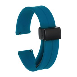 QUARKZMAN Magnetisch Silikon Uhr Armband 16 mm Schnellverschluss Release Weiches Gummi Wasserdicht Ersatz Uhr Armband mit schwarzem Metall Faltschließe für Männer und Damen Himmel Blau