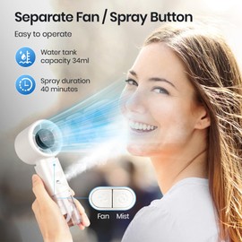 Portable Handheld Misting Fan, 2 in1 Rechargeable Mini Turbo Fans, 5 Speed Adjustable Cooling Hand Fan, Personal Mister Fans with LED Digital Display for Beach, Travel, Outdoor, Office (Black)