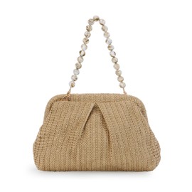 Ynport Crefreak Women's Straw Shoulder Bag, Handwoven Rattan Tote Bags, Straw Handbag, Shoulder Handbag, Summer Beach Bag, Clutch Purse, khaki