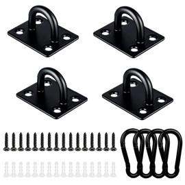 YINKE Pad Eye Hook Ceiling Hook Wall Shade Mounting Bracket Rectangular Eye Pad Corrosion Resistant Stopper 304 Stainless Steel Carabiner Fixed Buckle (Square Black 4-piece Set)