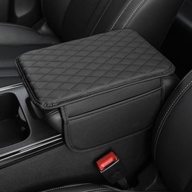 Car Centre Console Cover, Universal PU Leather Car Armrest Cover Cushion with 2 Storage Pockets Car Armrest Cover Protection Armrest Seat Box Pad for Most Vehicles, SUVs, Trucks