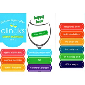 Clingks 12 Drink Markers - HAPPY HOUR - Fun Alternative to Wine Charms