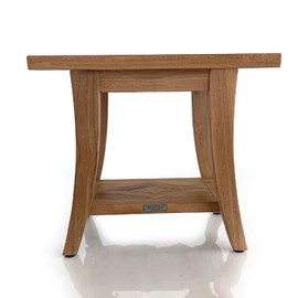 Bayview Patio Nautica Teak Shower Bench with Shelf, Shower Stool for Bath Tub or Spa or Sauna, Shower Bench for Elderly, Indoor, Outdoor Bathroom Stool Bench, Shower Seat, Teak Side End Table