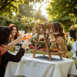 Acacia Wood Collapsible Food Display Stand - Multi-functional Kitchen Essential for Home Party Organisers - Cupcake Stand, Charcuterie & Cheese Board, Rectangle Tray Platters, Decor, Farmhouse Style.