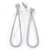 Bridal/Wedding/Prom Clear Crystal Loop Drop Clip On Earrings/Silver Tone/ 70mm
