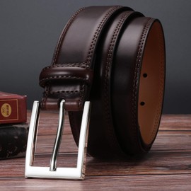 EnjoIt G5032 Men's Belt, Men's Belt, Genuine Leather, Cowhide Leather, Large, Compatible with Waist 43.3 - 49.2 inches (110 - 125 cm), Pin Type, Business, Leisure, Classic, Simple, Suit, coffee