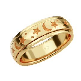 SHOP LC Spinner Rings with Moon and Star Engraving/Vintage Sterling Silver Rings for Women Anti Stress Rings Fidget Spinner 925 Sterling Silver Stamped Platinum Plated Unisex Band Rings, No gemstone