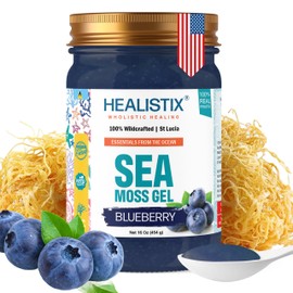 Healistix Blueberry Sea Moss Gel [16 Oz] - Exquisitely Crafted from Seamoss Wildcrafted in The Pristine Waters of St Lucia, A Natural Delight - Sea Vegetable in Glass Jar