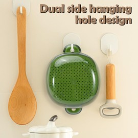 LELE LIFE Small Colander with Handle, Double-Layer Berry Colander Strainer Bowl, Mini Fruit Strainer Basket for Cherry Tomato Strawberry Grape, 2 Sets of 4 Pieces,Green