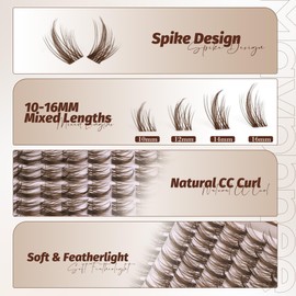Mavphnee Brown Lash Clusters Wispy Eyelash Extensions Dark Brown Lash Extensions 10-16MM DIY at Home CC Curl Eyelash Clusters Natural Spiky Lash Individuals 120 Pcs Cluster Lash Pack by Mavphnee