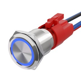 STARELO 10Amp 19MM 3/4" Momentary Push Button Switch 12V 1NO1NC Waterproof Stainless Steel Shell with LED Ring with Wire Socket Plug (Blue).
