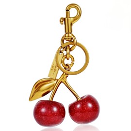 claities Cherry Keychain Cherry Bag Charms Purse Charms for Handbags Purse Charms for Handbags for Women Birthday Christmas Gifts (Golden leaves)