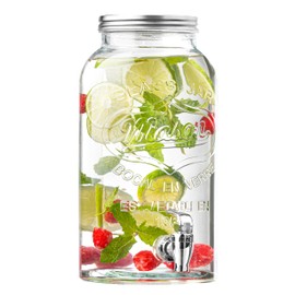 Royalty Art Mason Jar Drink Dispenser with Spigot (1 Gallon) Tea, Juice, and Beverage Server, Thick Glass, Screw On Lid, Leak Resistant Easy-Pull Spigots and Screw-On Lids Clear, Heavy-Duty Glass