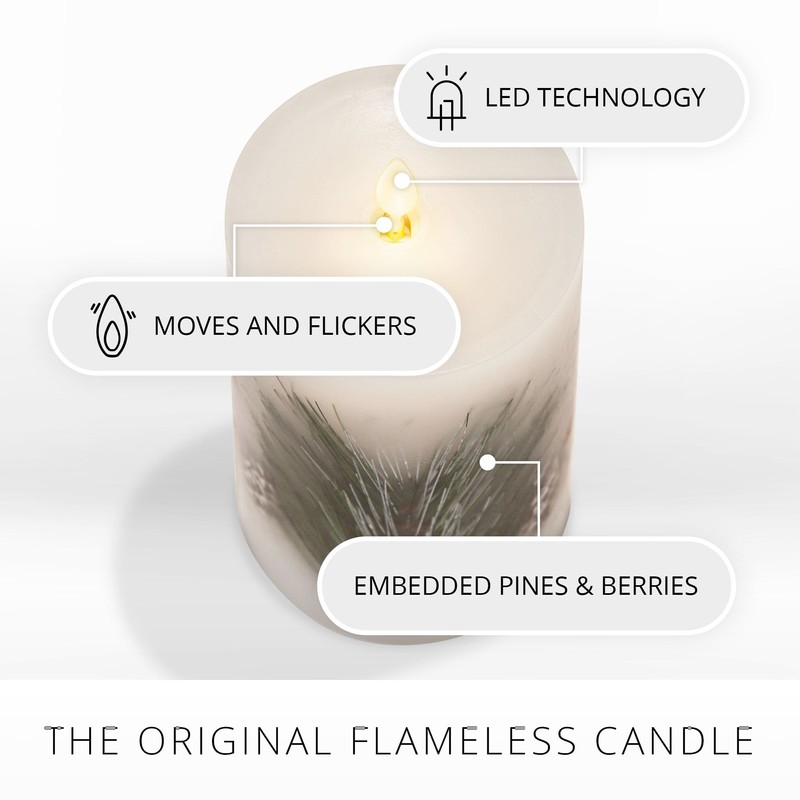 Luminara Flameless LED Candle Pine Berries Pinecone Embedded Real Wax
