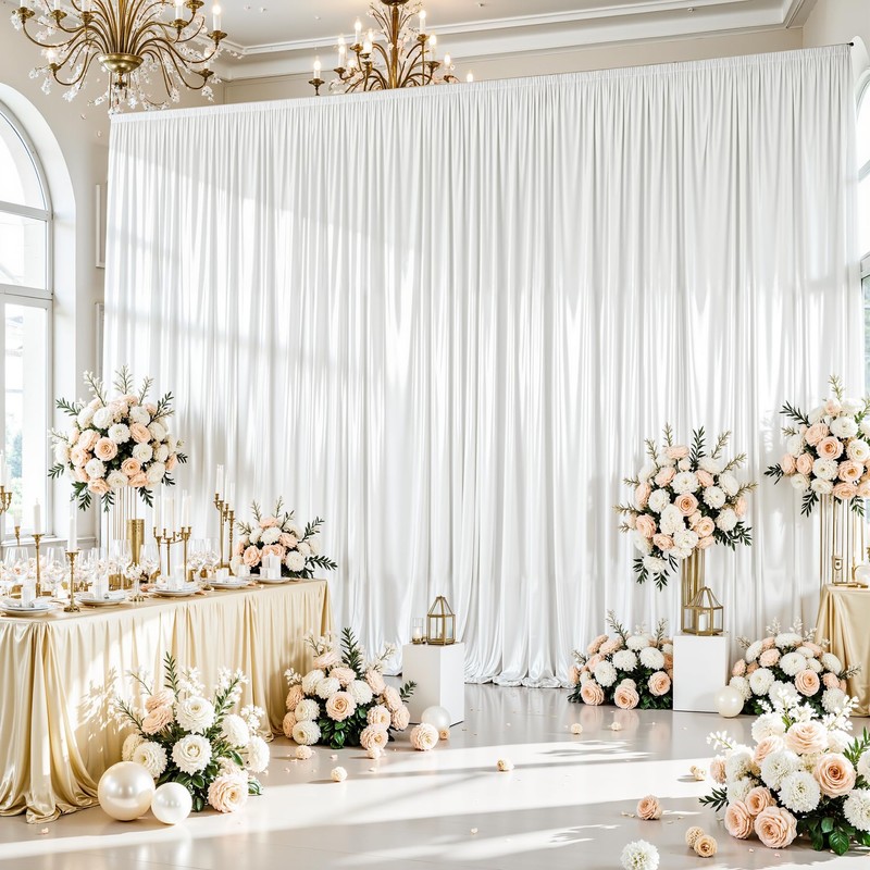 White Satin Backdrop Curtains 2 Panels - Glitter Photo Drapes