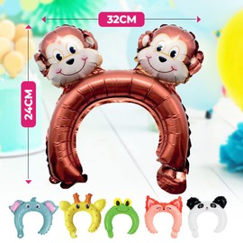 12pk Inflatable Jungle Animal Headband | 2x6pk Party Bag Fillers Inflatable Party Props Safari | Inflatable Giraffe Inflatable Monkey Inflatable Frog, Elephant, Panda, Fox Inflatables + SOL Sticker