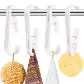 4Pcs Laundry Hooks with Clips Hanger, Multipurpose Plastic Clothes Pins, Single Clip Hangers, Socks Glove Boot Towels Clips for Bathroom Wardrobe Kitchen Travel Portable (White)