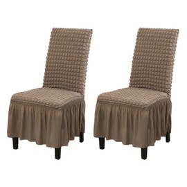 Rakila Stretch Washable Chair Covers for Dining Room Set of 2 Removable Chair Covers with Skirt Kitchen Chair Protector Cover (Khaki, 2 Pack)