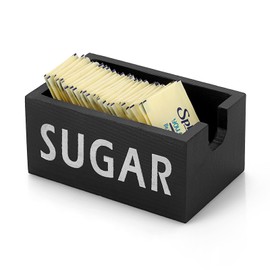 ELLDOO Wood Sugar Packet Holder, Farmhouse Sugar Packets Caddy, Tea Bag Organizer Sweetener Packets Storage, Small Condiments Packet Holder Sugar Dispenser for Coffee Bar Countertop, Black