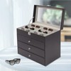 MUSESPANI 4-Layer 24-Slot PU Leather Eyeglass Organizerm, Lockable Sunglass Storage