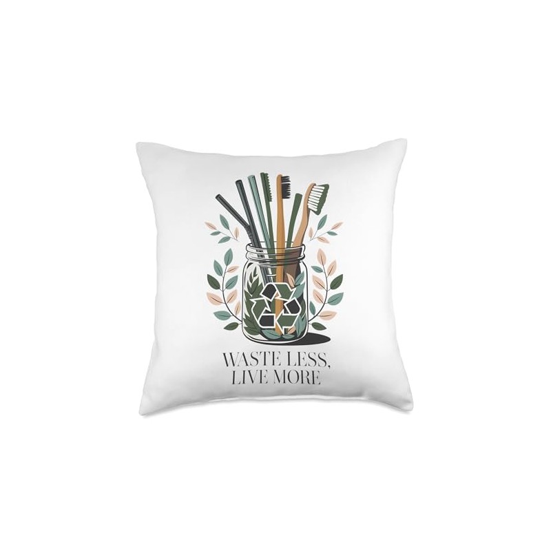 Waste Less Live More Zero-Waste Lifestyle Throw Pillow