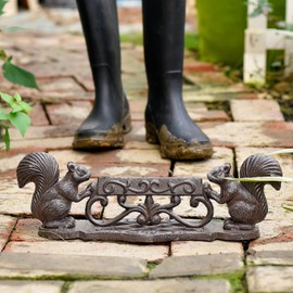 Sungmor Heavy Duty Cast Iron Boot Scraper, Vintage Rustic Black Squirrel Boot Cleaner, Garden Front Door Entrance Shoe Scrubber Mat, Farmhouse Outdoor Patio Decorative Mud Cleaner