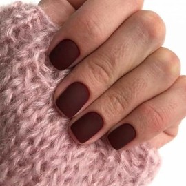 Uñas Postizas Cortas Cuadradas De Color Rojo Oscuro Mate, Uñas De Gel Adhesivas, Colores De Otoño 2025, Uñas Acrílicas A Presión Con Capa Protectora G
