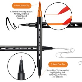 Vitoler Markers,34 Colored Brush Markers Dual Tip Brush Pens for Art Supplies,Artist Markers for Kids Adult Coloring Books No Bleeding(34 Colors Pen)
