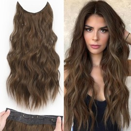Extension de Cabello Ondulado con Clip 45 cm Marrón Claro Fibra Sintética