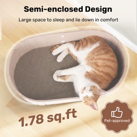 FUKUMARU Cat Scratcher, 24 Inch Sofa Shape Cat Scratching Bed, Reversible Detachable Cats Scratching Board, Round Cats Scratch Pads Refill Indoor, Beige