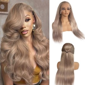 Ash Blonde 13x6 HD Transparent Lace Front Wigs Human Hair 180% Density Thick Silky Straight Ash Blonde Glueless Wigs Human Hair for Black Women 28 Inch Pre Plucked(Can be Dyed)