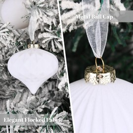 Velvet Ornaments for Christmas Tree Decorations - White Flocked Christmas Ornament Set for Winter Holiday Decor - Shatterproof Xmas Balls Ornaments Bulk - Pack of 24