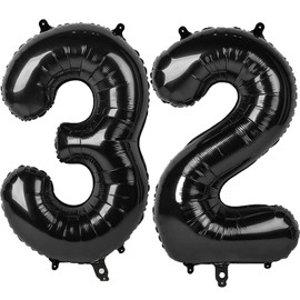 40 Inch Black Number 32 Digital Balloon,Jumbo Mylar Foil Helium Balloon for 32 Balloons for Birthday Party,Wedding Anniversary Party Decorations