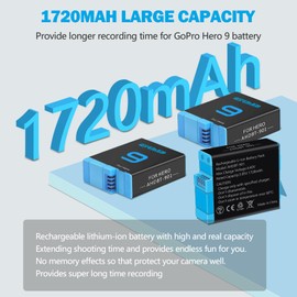 Oyomba Hero 9, 10, 11, 12 3-Pack Batteries and Fast Charger Kit, 3-Channel USB Charger, Battery Protective Case, Fully Compatible with Gopro Hero 9, 10, 11, 12 Black Edition(1720mAh/3.85V)