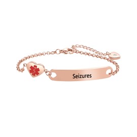 LSxAB Pink Medical Seizures Bracelets for Women Men Adjustable Stainless Steel First Aid Emergency Bracelets