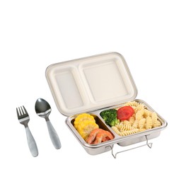 ZandH Global Stainless Steel Bento Lunch Box, 2 Compartments, Stainless Steel Utensils, Leak Resistant, Dishwasher Safe.