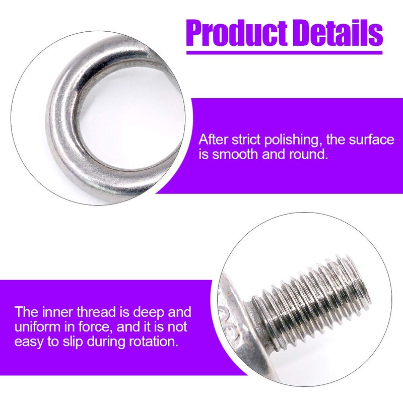 Swpeet 8 Pieces 304 Stainless Steel M12 Male Thread Lifting