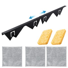 2 x Stainless Steel Hob Gap Covers, Retractable Length 35 cm to 70 cm with Sponge and Microfibre Cloth, Heat Resistant Stove Gap Filler, Easy to Clean Stove Cover Set for Kitchen (Black)