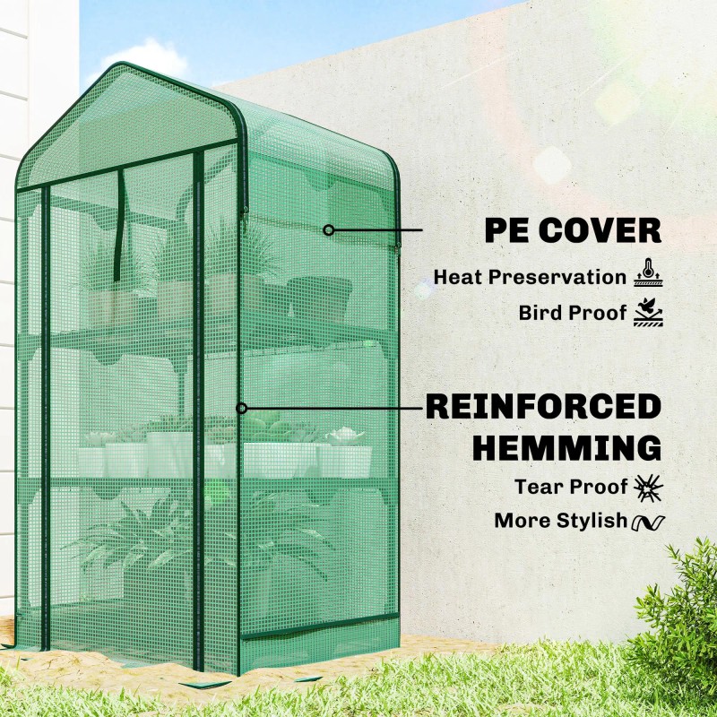 Portable Mini Greenhouse with Screen Roof and Roll-Up Zipper Door