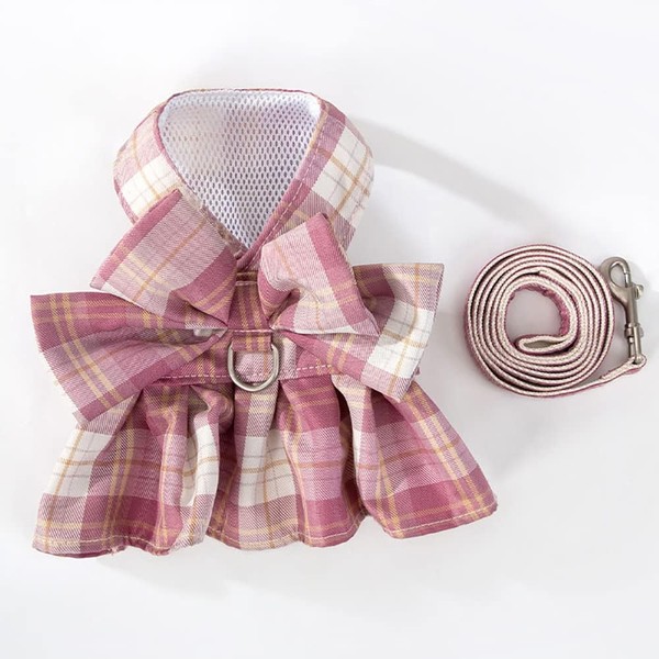 YOASONEK Dog Harness, Cat Harness, Cute, Checkered Pattern, Bowknot Mesh,